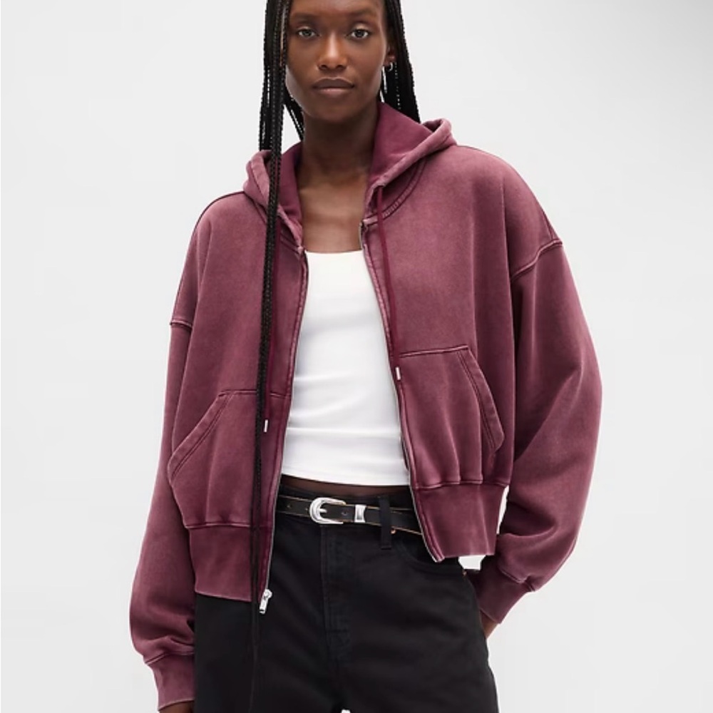 NWOT Gap VintageSoft Wedge Zip Hoodie Tuscan Red Wash Medium Retail $60